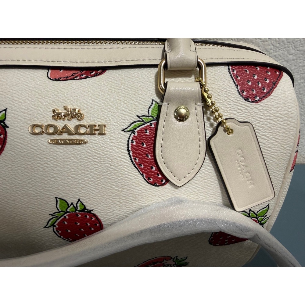 Coach Rowan Satchel Chalk Multi Strawberry Print Leather Crossbody Bag NEW - Picture 5 of 16
